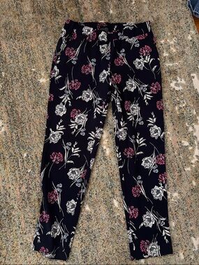 Ann Taylor Navy Floral Print Trousers